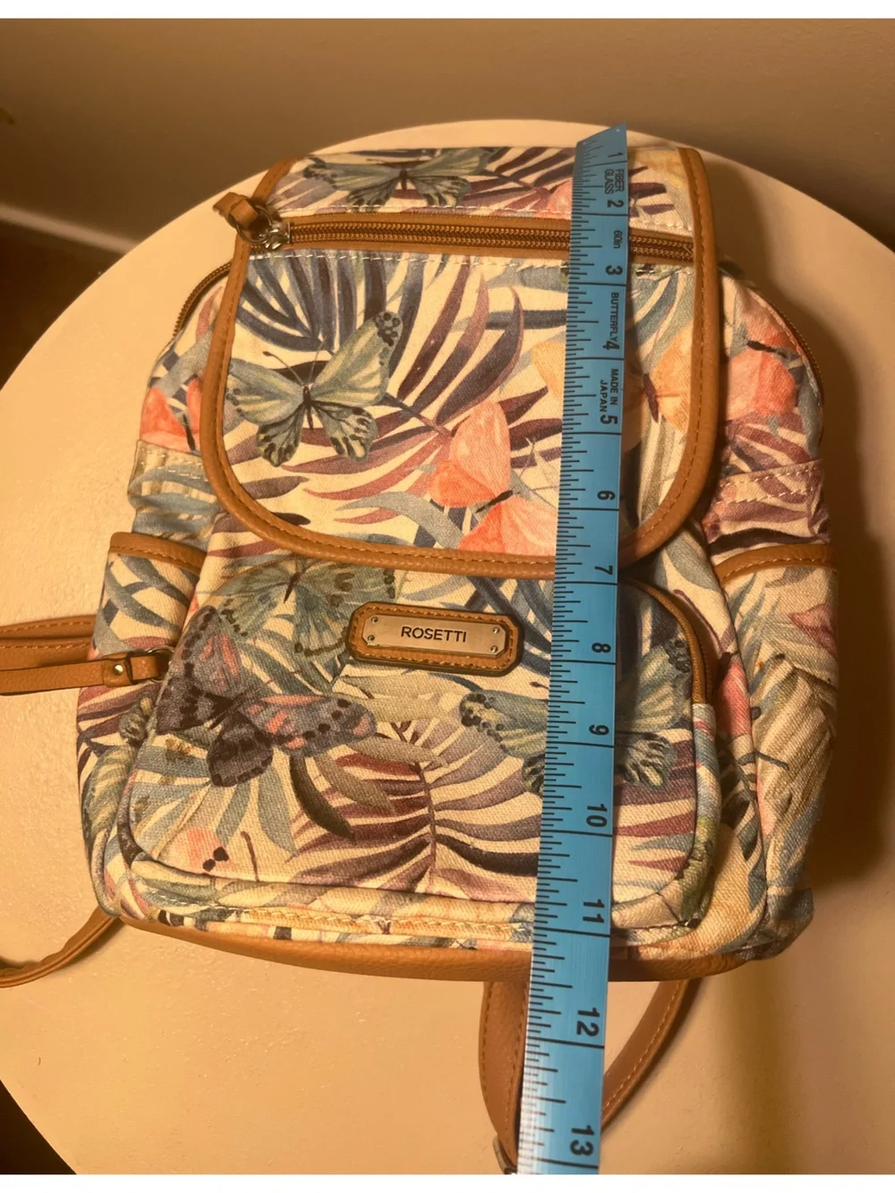 Rosetti Pastel Floral & Butterfly Mini Backpack with Tan Trim